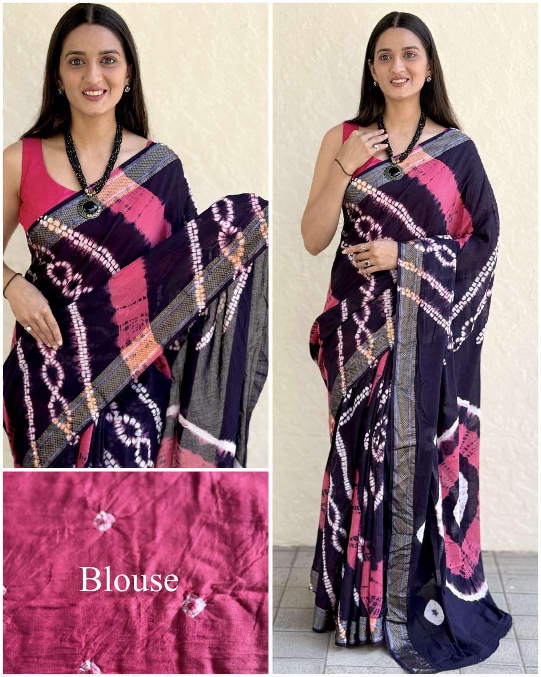  SHIBORI PURE AND SOFT COTTON FABRIC WITH HANDMADE BANDHEJ PRINT ON SAREE WHOLESALE IN SURAT