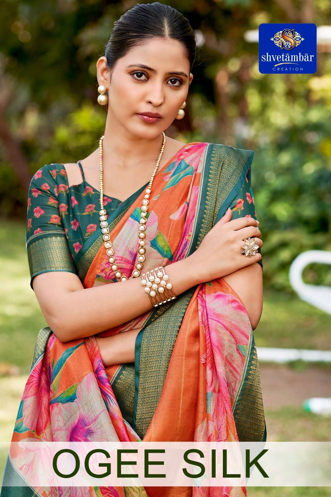 SHVETAMBAR OGEE SILK SOFT COTTON OGEE SILK FANCY FABRIC SAREE WHOLESALE IN SURAT