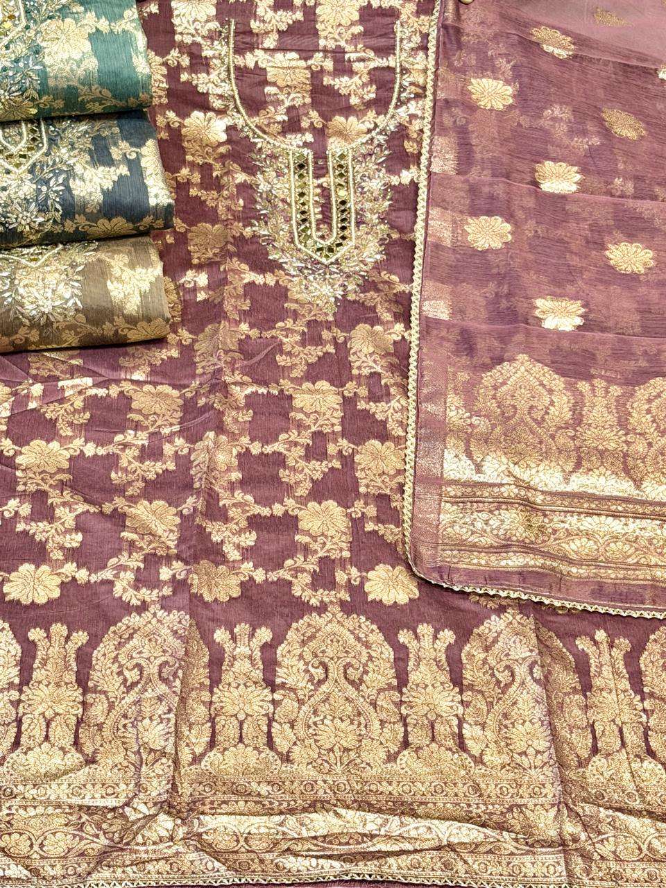 SIARA SILK JACQUARD PRINT SALWAR SUIT AT MATERIAL LOW PRICE SUPPLIER BUY