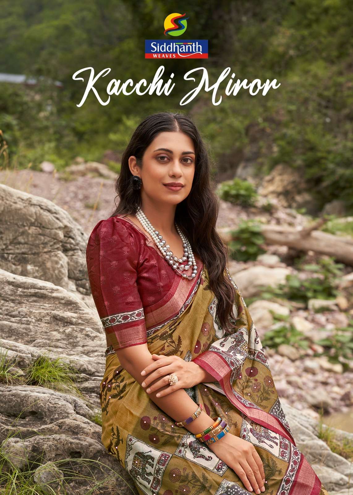 SIDDHANTH KACCHI MIRROR SOFT TUSSAR SILK FANCY WITH MIRROR WORK ON FABRIC SAREE SUPPLIER IN SURAT