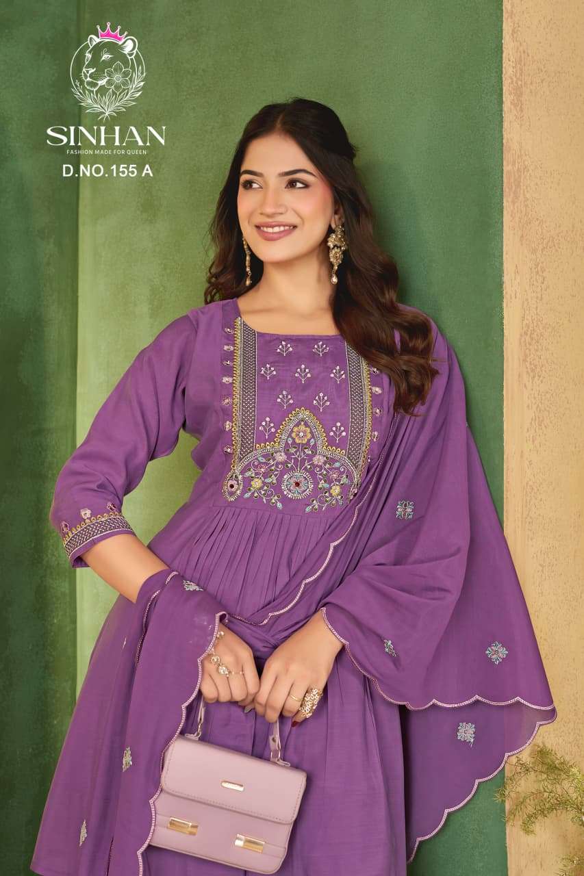 SINHAN 155 INDIAN TRADITIONAL CHANDERI WITH COTTON INNER FLARE KURTI PALAZZO SUIT BUY