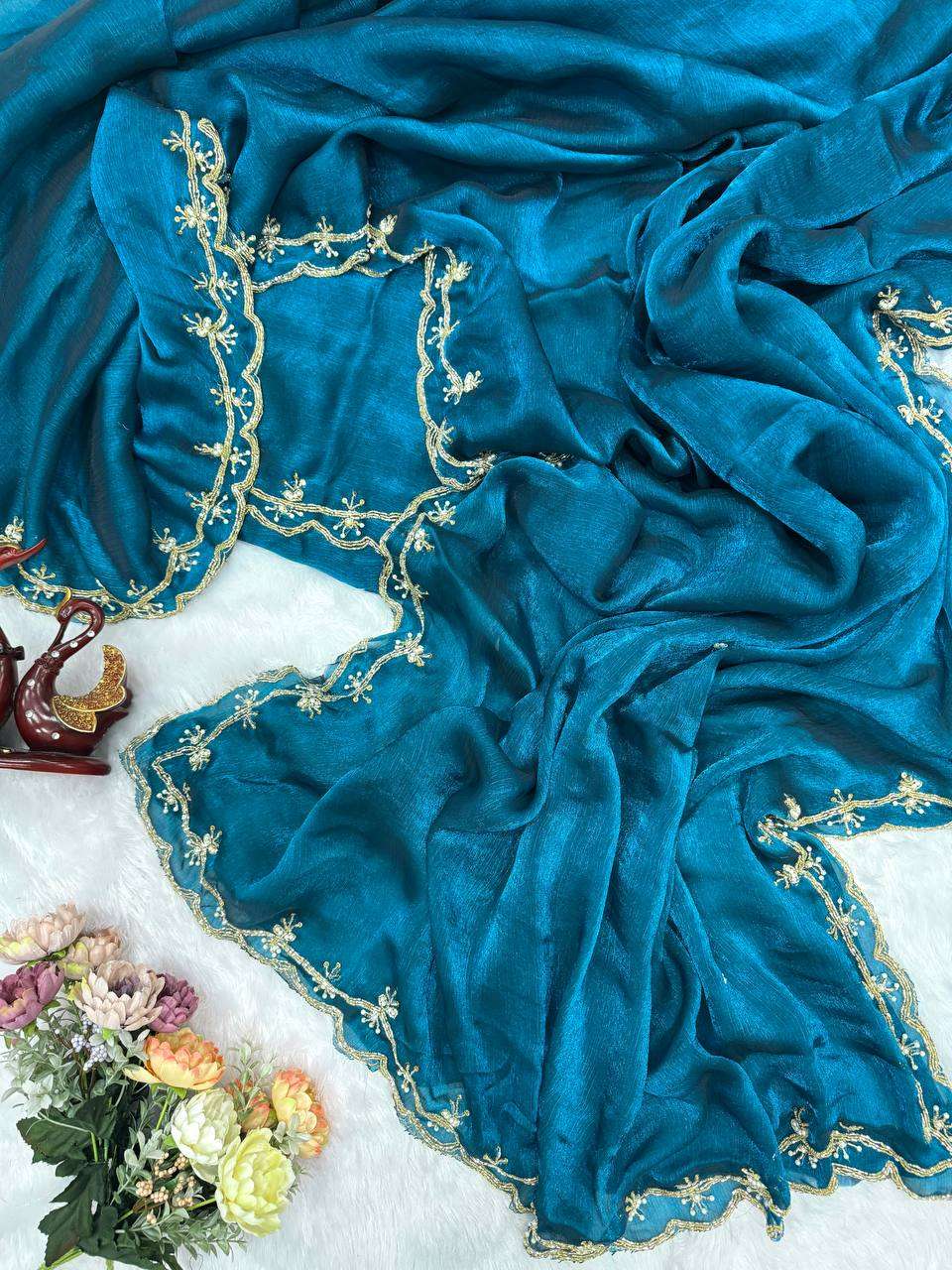 Sky blue colour made of Fancy Chiffon fancy fabric saree wholesale in surat 5466 B