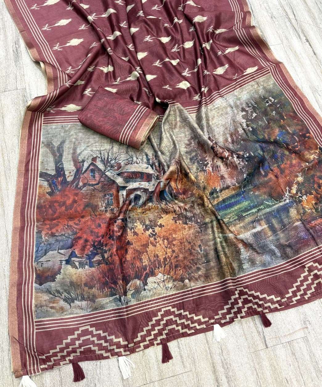 Soft and beautiful Chanderi Slub Cotton fabric with Digital Print on Saree wholesale in surat shital 