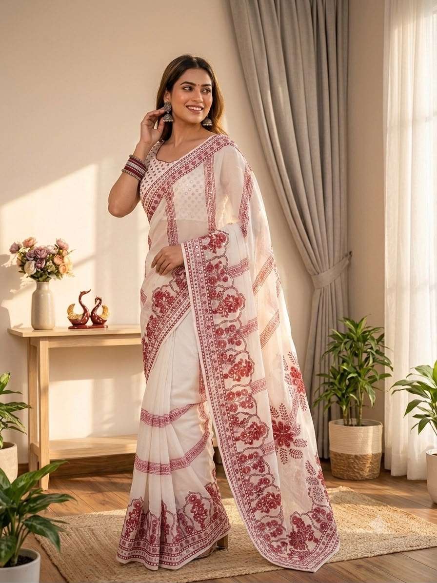 Soft and pure Fox Georgette fancy and party wear saree wholesale in surat 5632