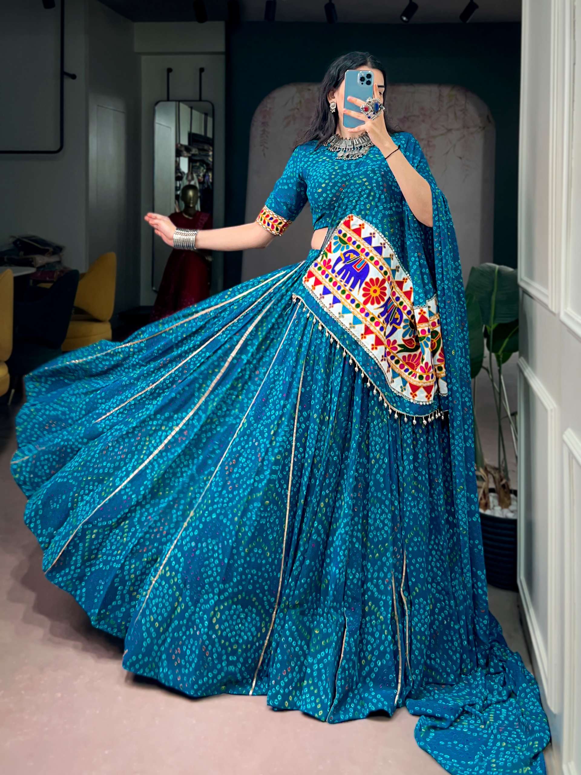 Soft Georgette lehenga features vibrant Bandhej Print On chaniya choli reseller in surat 1741
