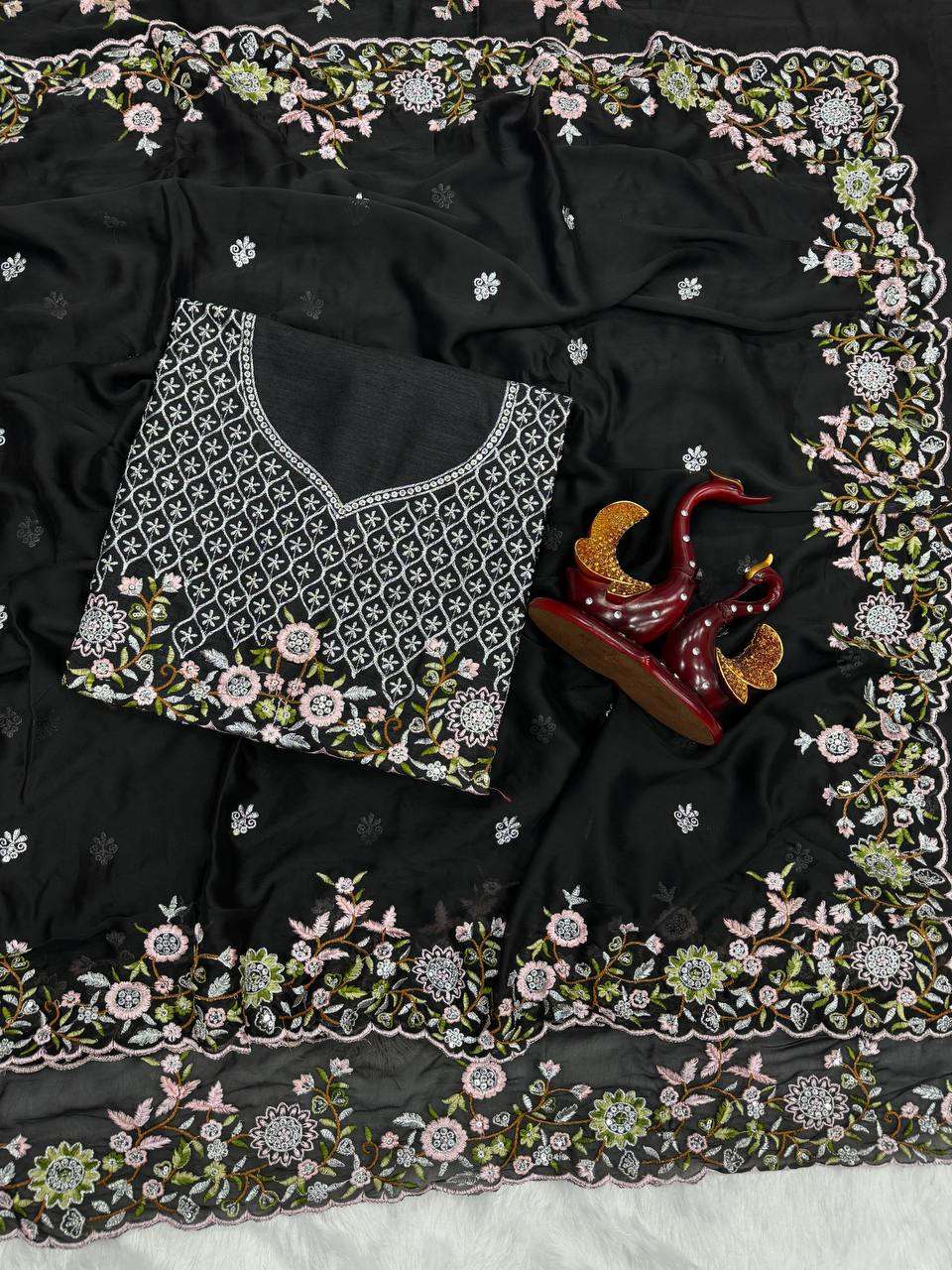 Soft Rangoli silk fabric with Beautiful Sequence and Embroid...