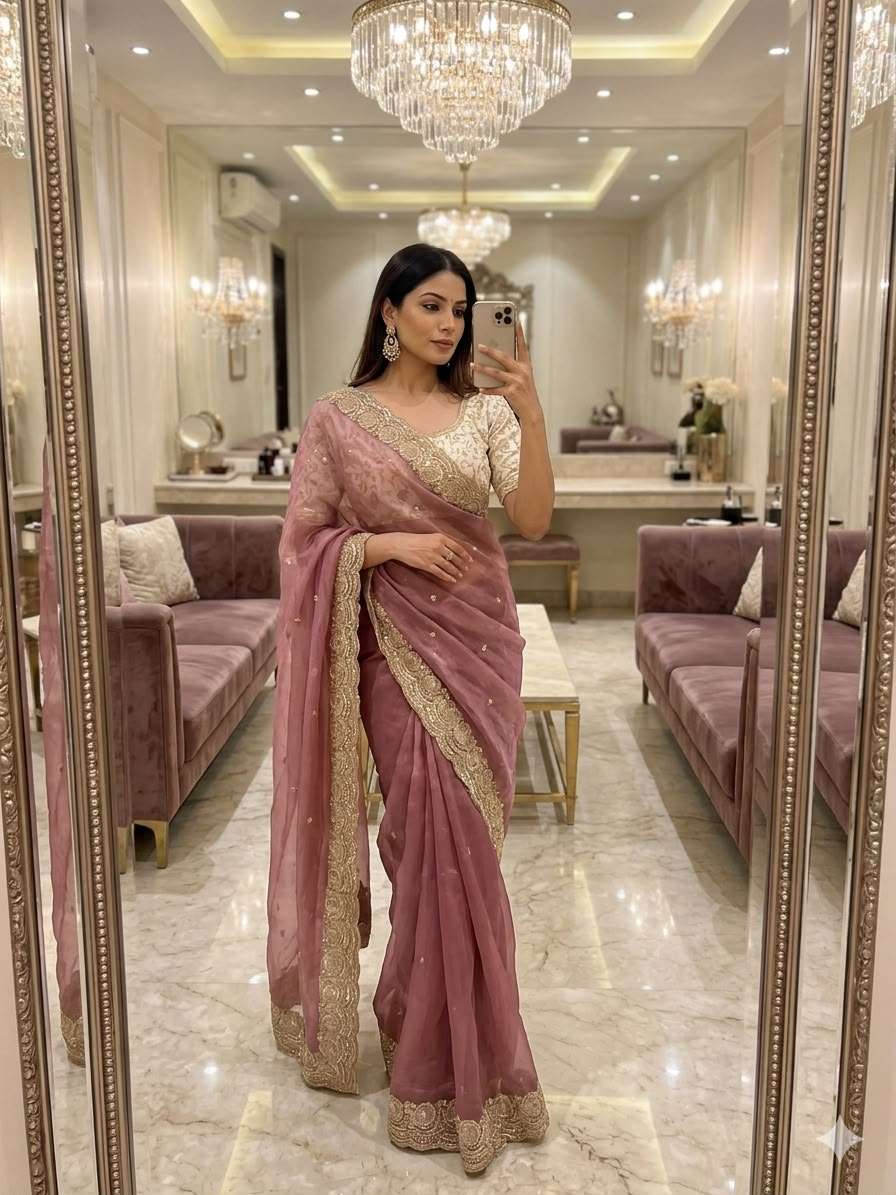 Soft space silk Satin Saree with heavy and beautiful embroidery Work on saree wholesale in surat