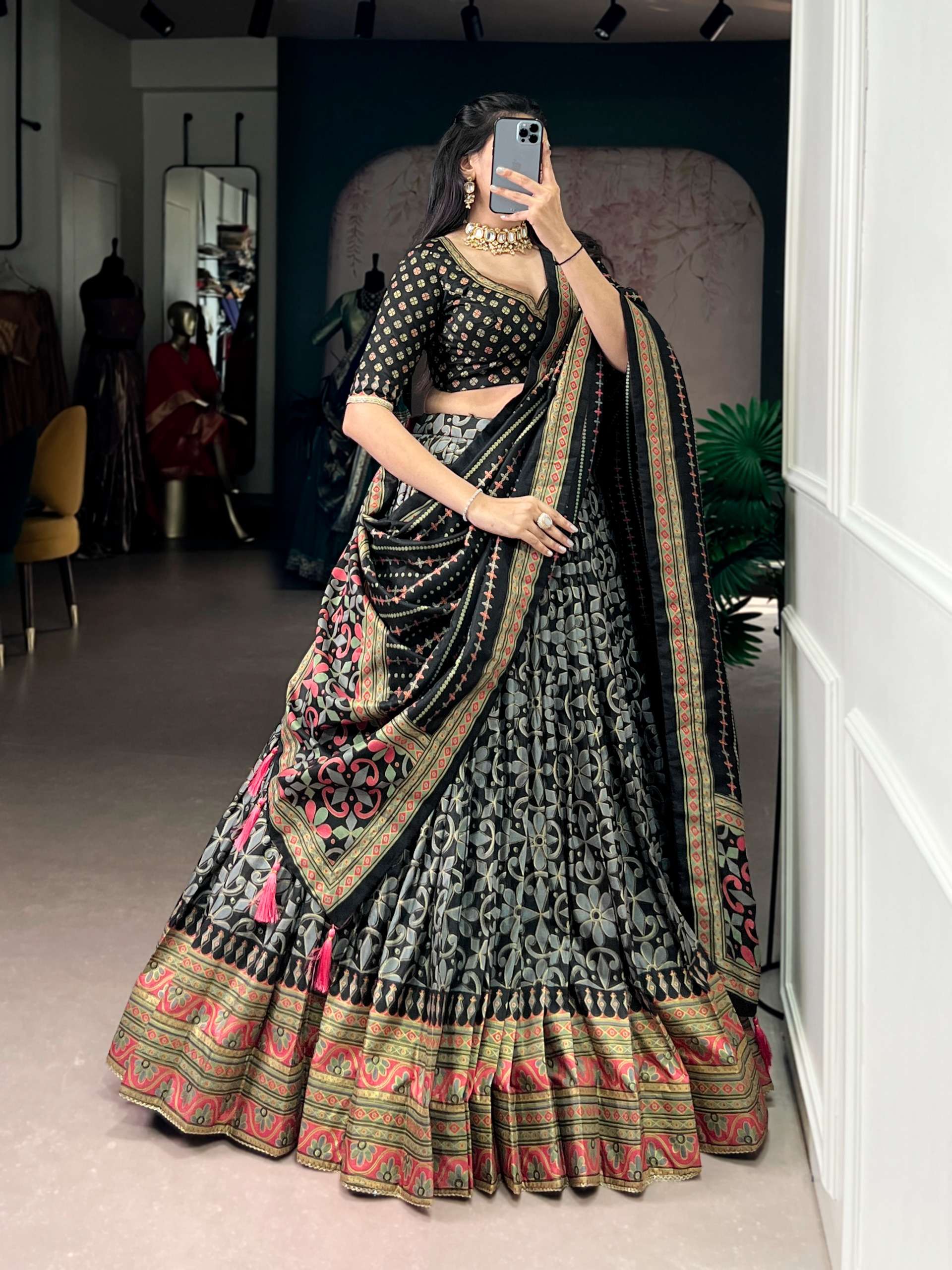 Sowmya Rich textures of Tasar silk fabric with iconic sparkle work for a looking lehenga choli reseller in surat  1201
