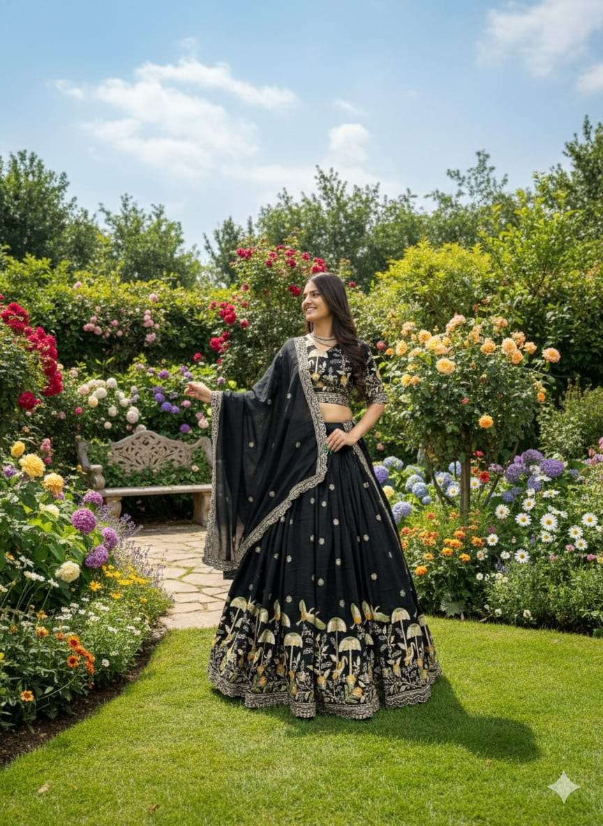 Super Chinon fancy fabric with classic Embroidery work on lehenga choli wholesale in surat