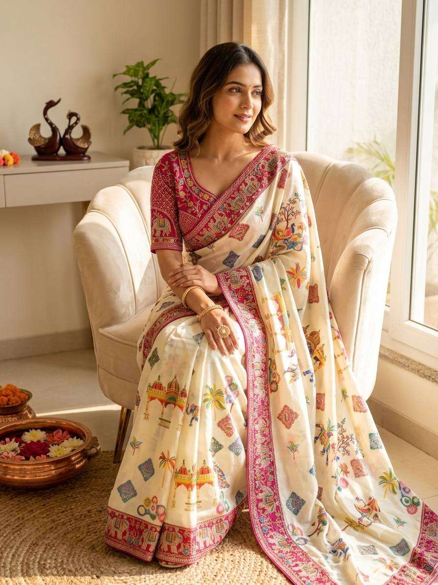  Super Soft Chinnon Silk fabric with beautiful and elegant P...