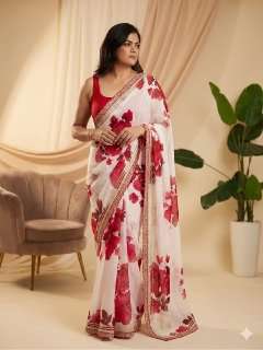 Super Soft georgette fabric with beautiful floral Print on saree reseller in surat 5551