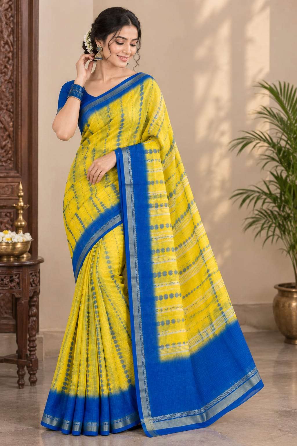 Super Soft Kota Doria beautiful yellow colour Fabric Saree wholesale in surat