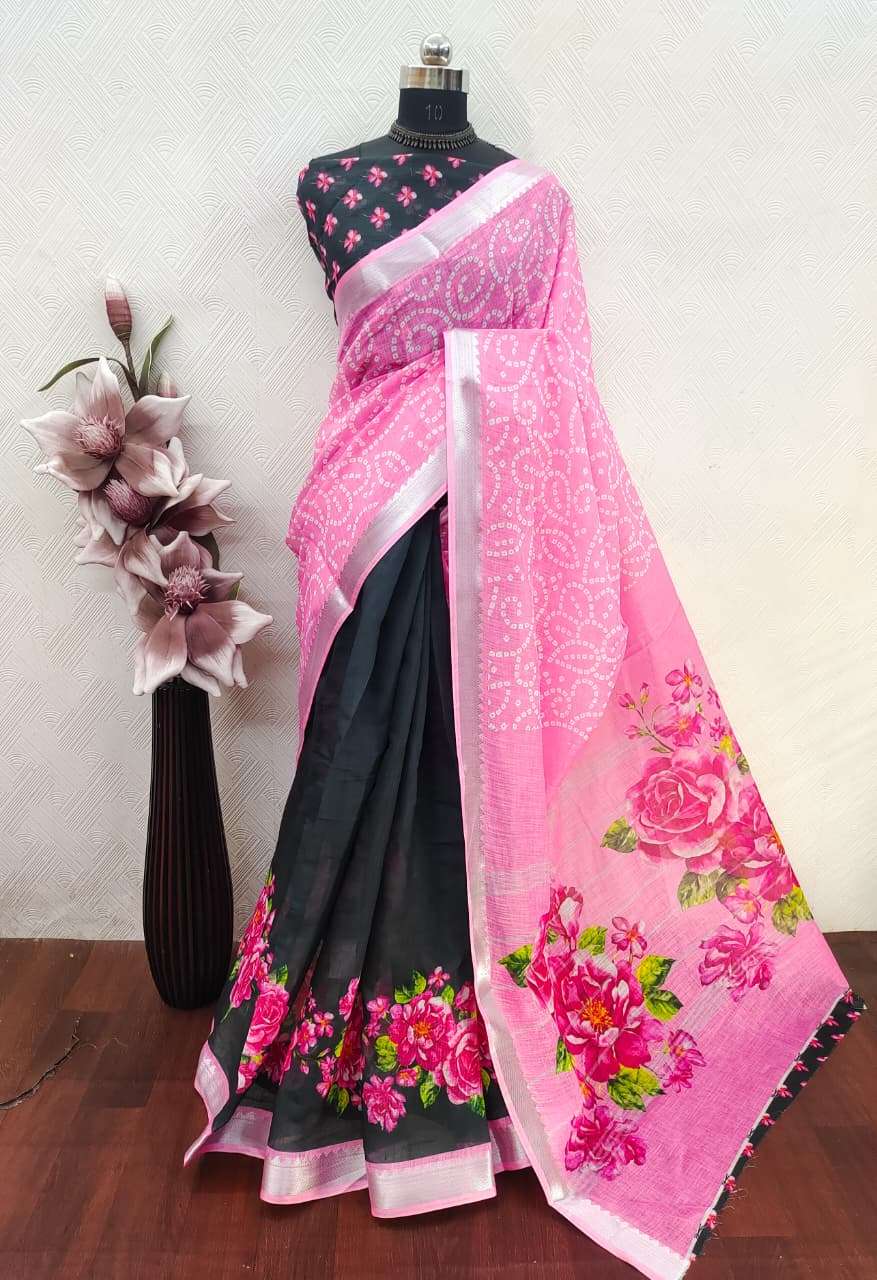 Super Soft Linen Fabric with Mangalagiri border on Saree Reseller in Surat MG704