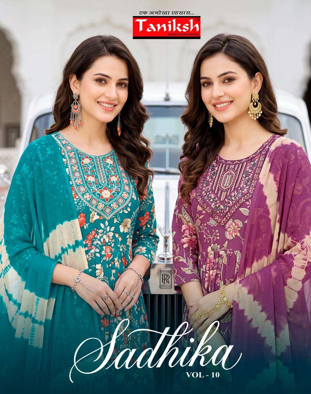 TANIKSH SADHIKA VOL 10 RAYON EMBROIDERY WORK KURTI PANT WITH DUPATTA NEW OUTFIT SHOP