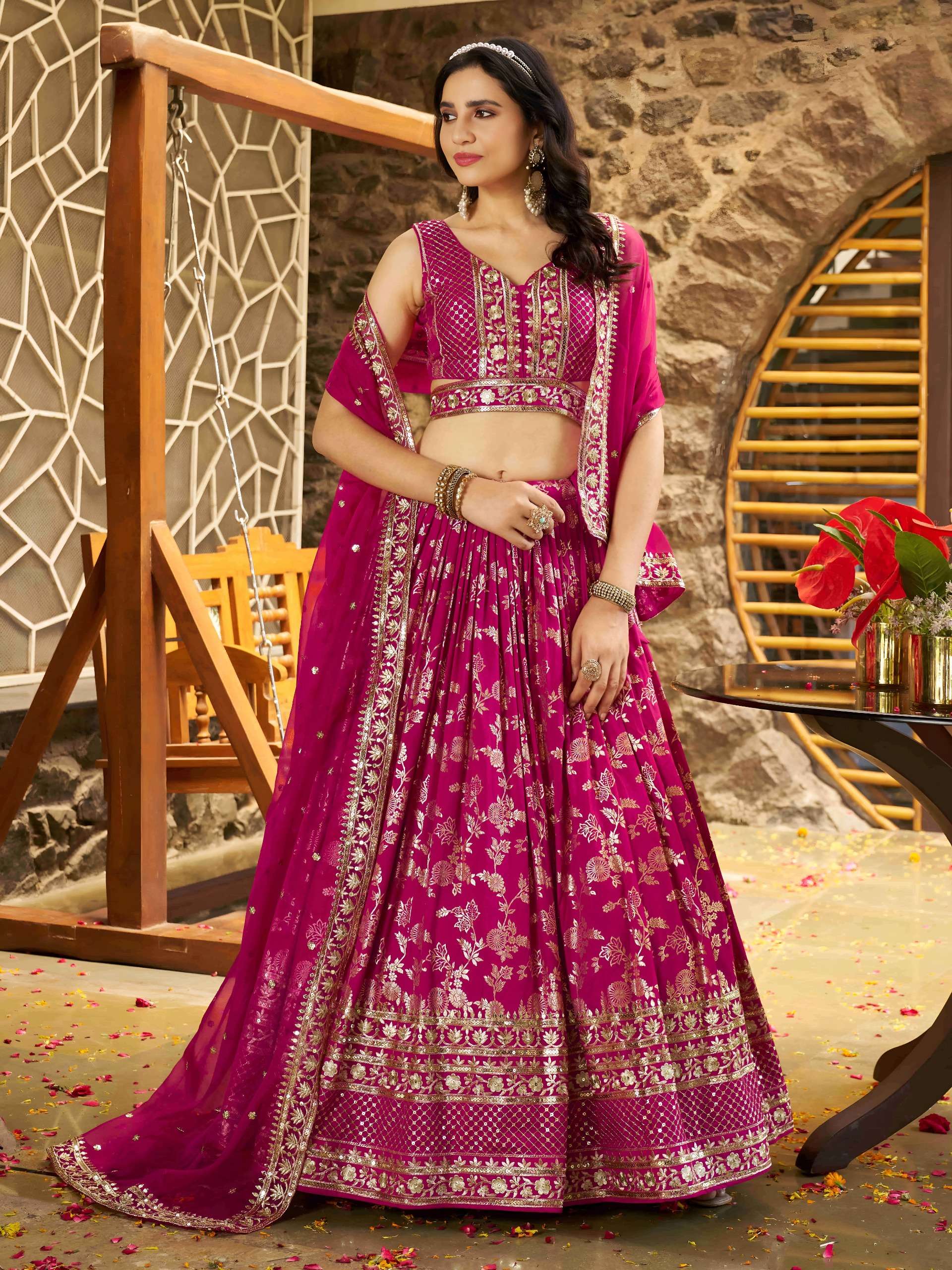 The dola silk jacquard and premium fabric ehenga choli wholesale in surat 7100 Rani 