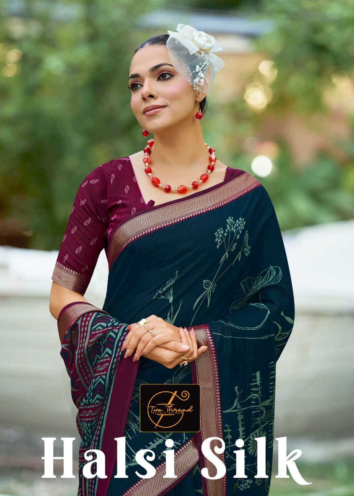 The thread Halsi silk Viscose fabric with small zari border saree reseller in surat 