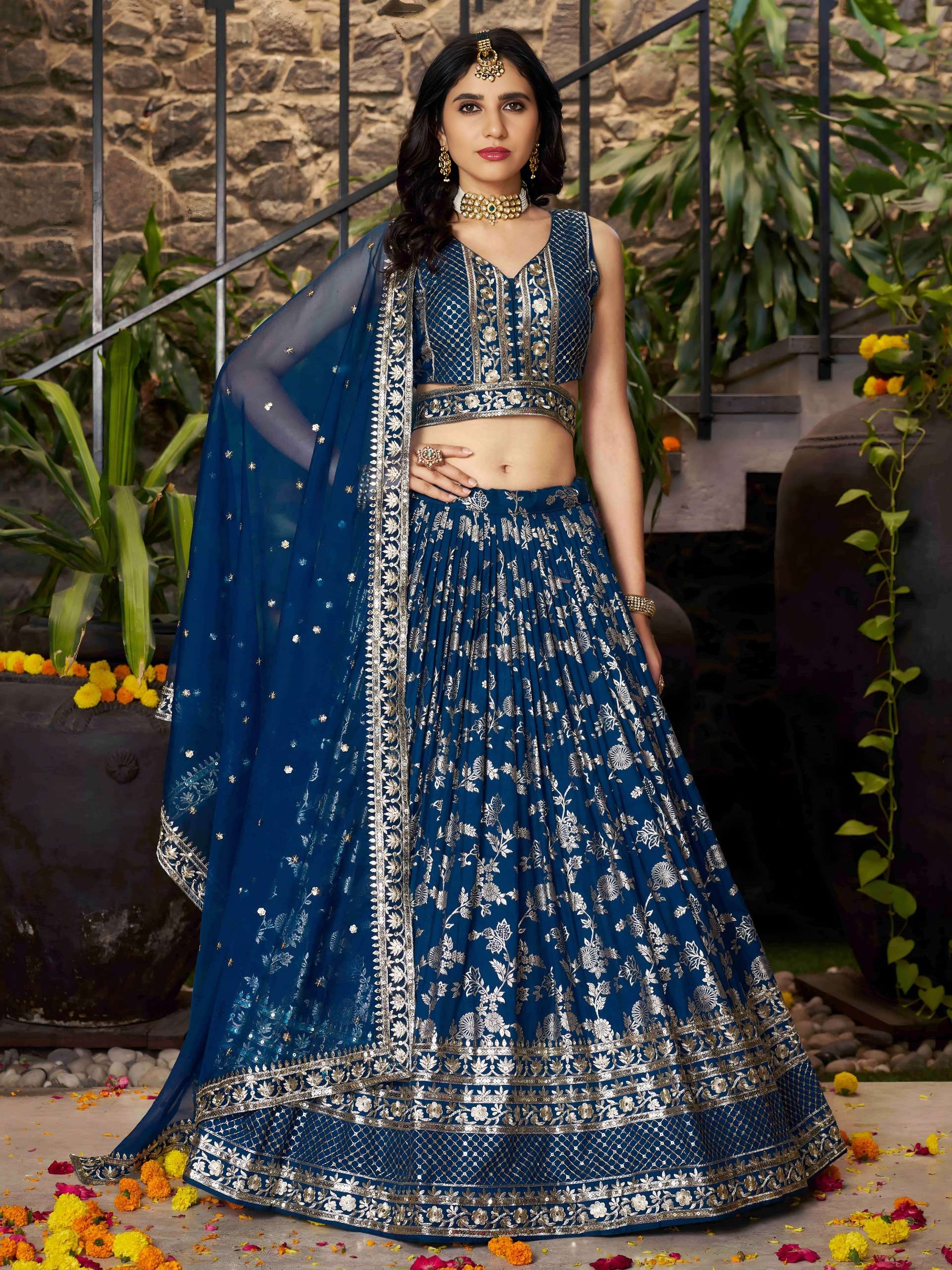 This Regal Dove Blue colour with Floral and Embroidered Dola Silk Jacquard fabric Lehenga Choli reseller in surat 7100 Dove Blue