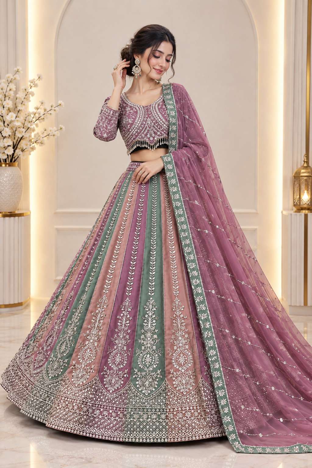  THREE COLOUR BRIDAL WEAR HEAVY EMBROIDERY WORK LEHENGA CHOL...