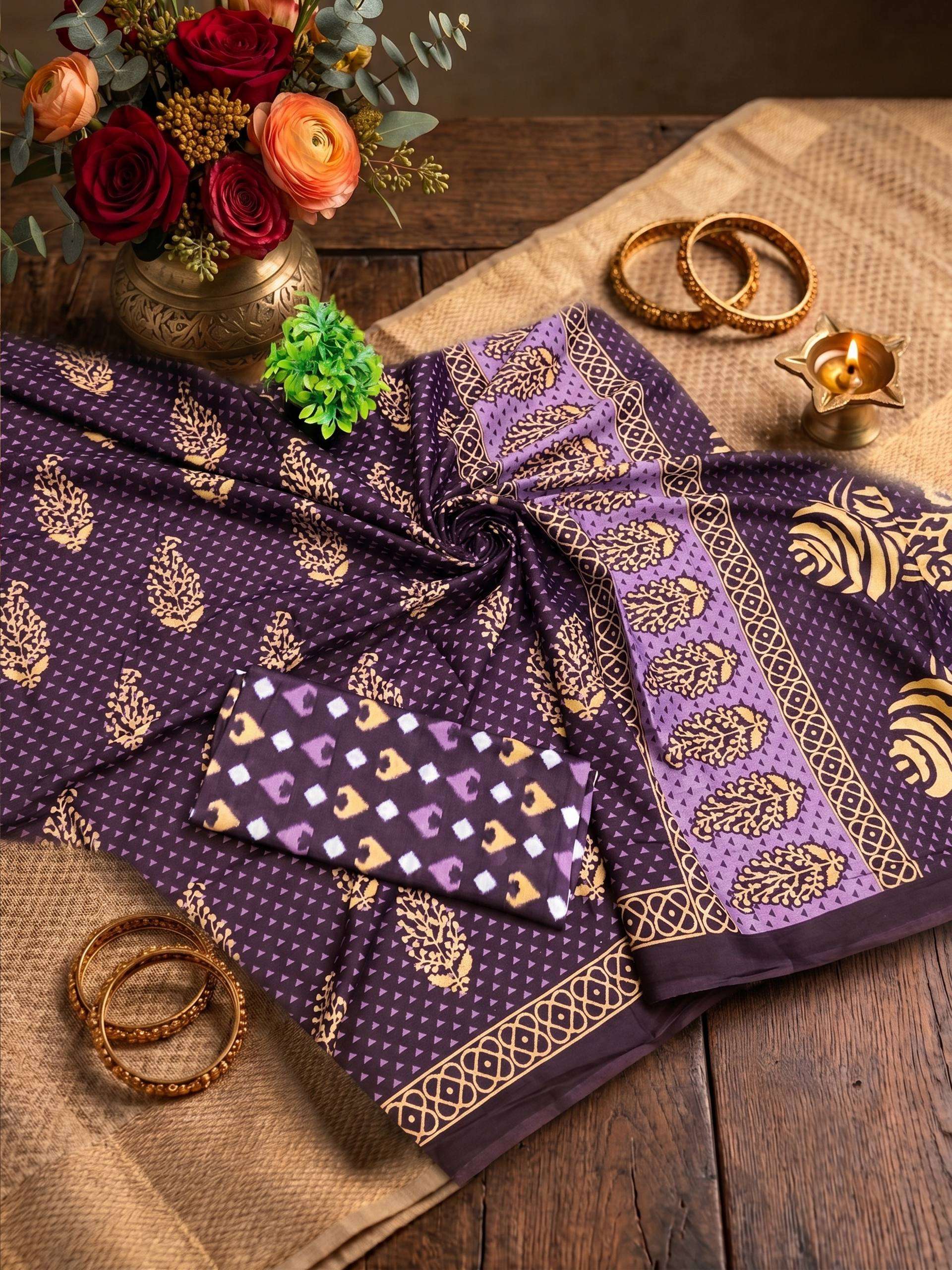 Timeless Elegance Meets Comfort The Royal Floral Block Print Collection saree best rate