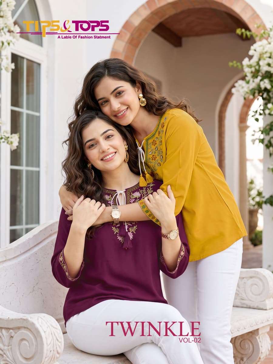 TIPS & TOPS TWINKLE VOL 2 RAYON FANCY WESTERN SHORT KURTIS DAILY WEAR LOOK SURAT