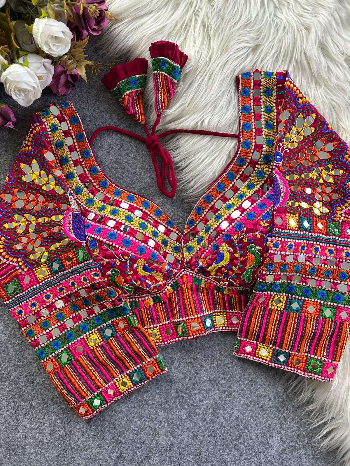 Tradition Mirror navratri wear blouse Heavy and beautiful Italian Silk Fancy fabric blouse wholesale in surat
