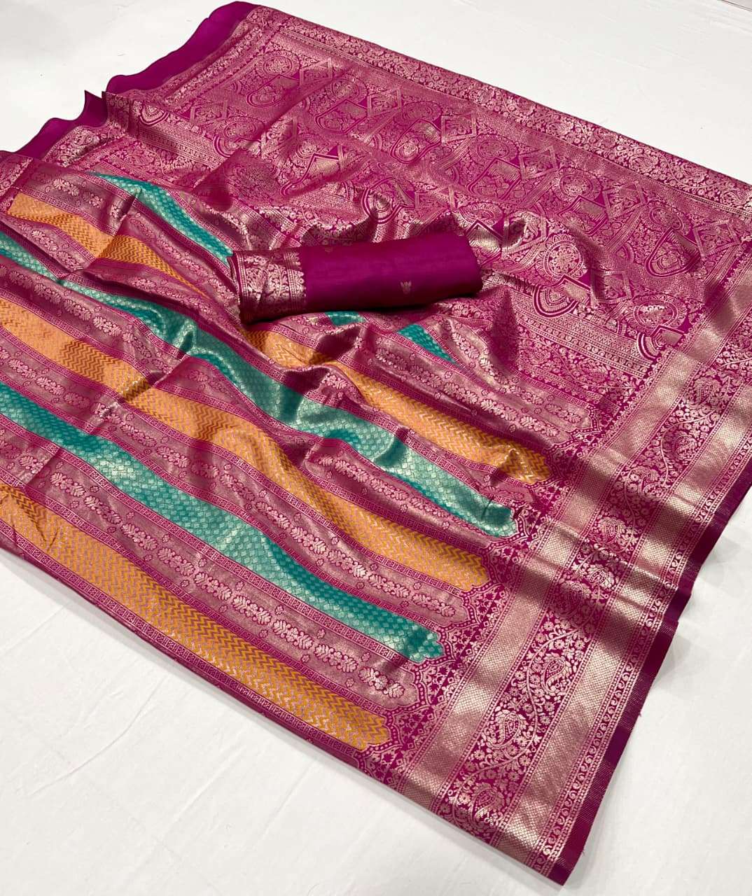  Traditional Kanjivaram silk Saree with elegant multicolour saree wholesale in surat