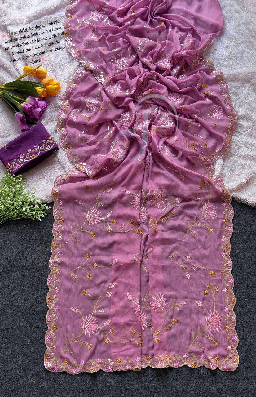 VAARI CHIFFON SILK FANCY FABRIC WITH LIGHT COLOUR SAREE WHOLESALE IN SURAT 345