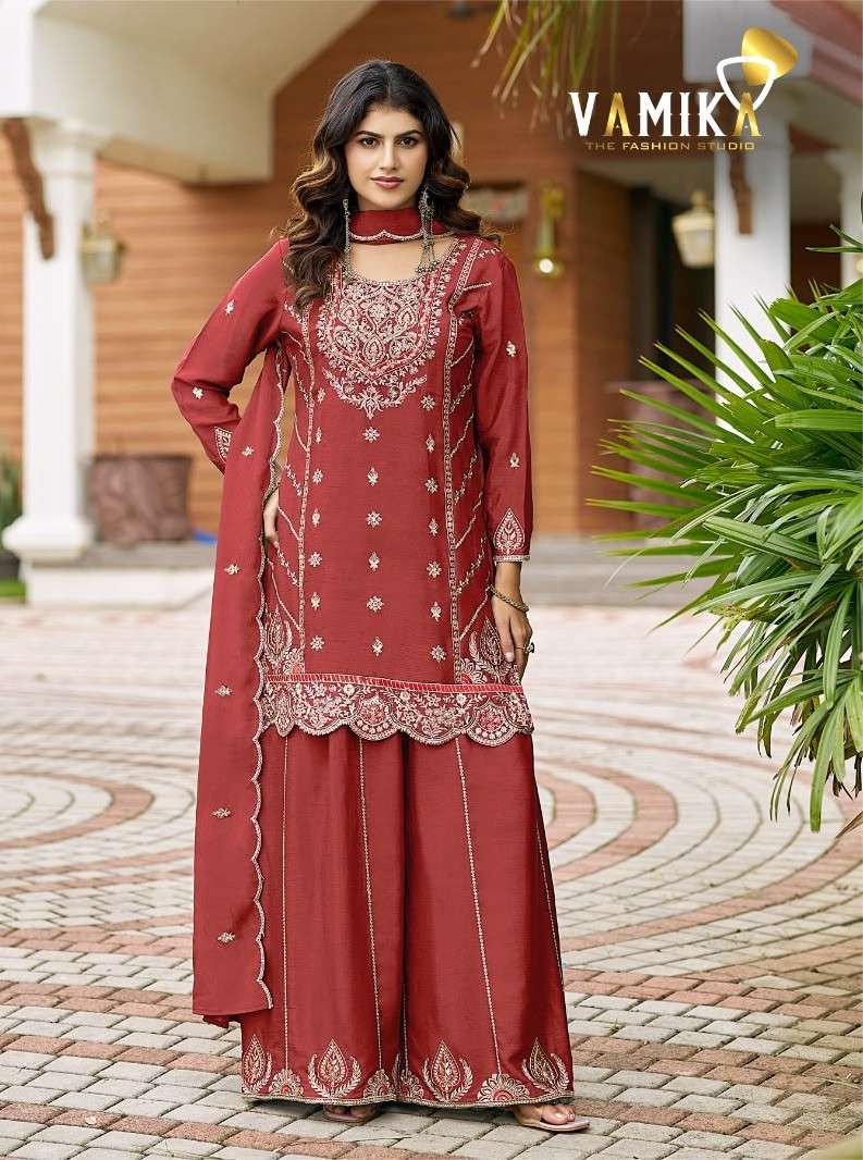 VAMIKA ASHIMA VOL 3 36001 REAL ATEX CHINON HEAVY WORK PALAZZO SUIT WHOLESALER GUJARAT