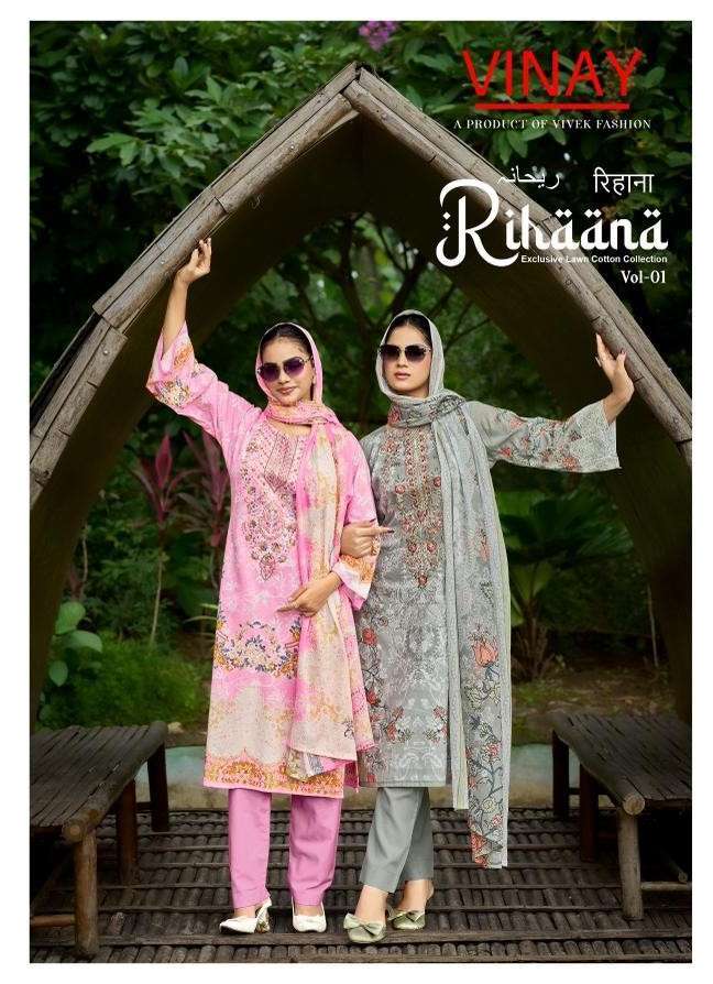 VINAY RIHAANA VOL 1 COTTON PRINT FANCY WORK SALWAR KAMEEZ ONLINE UNSTITCH SUPPLIER
