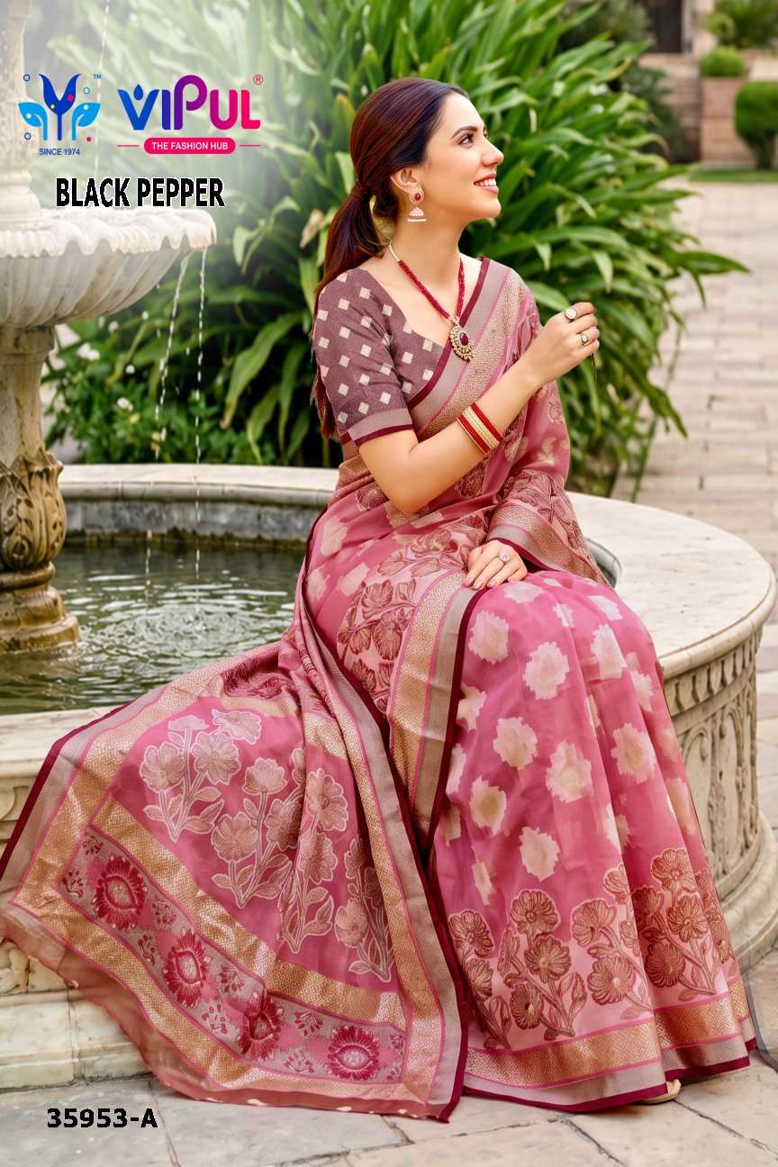 VIPUL SAREE BLACK PEPPER 35853B JAIPUR BRASSO FABRIC SAREES COLLECTION DAILY WEAR RETAILS