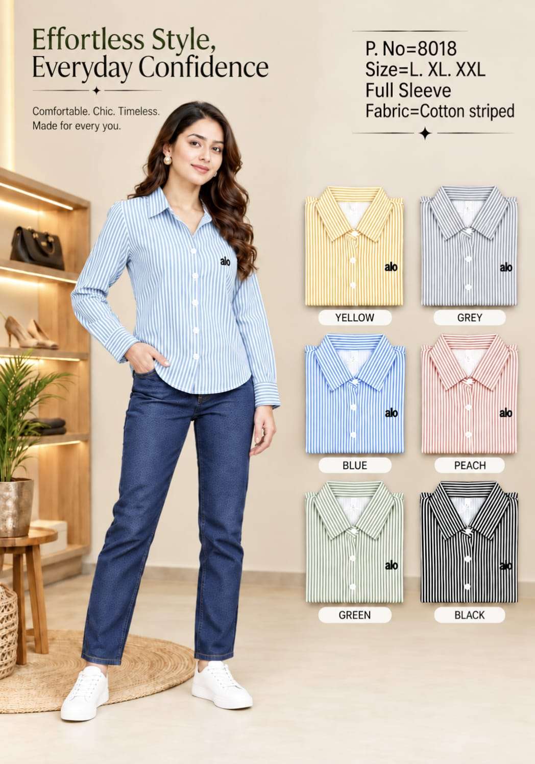 VMR COTTON STRIPES FORMAL SHIRT WOMEN DAILY OFFICE AND TRAVEL WHOLESALE PRICE