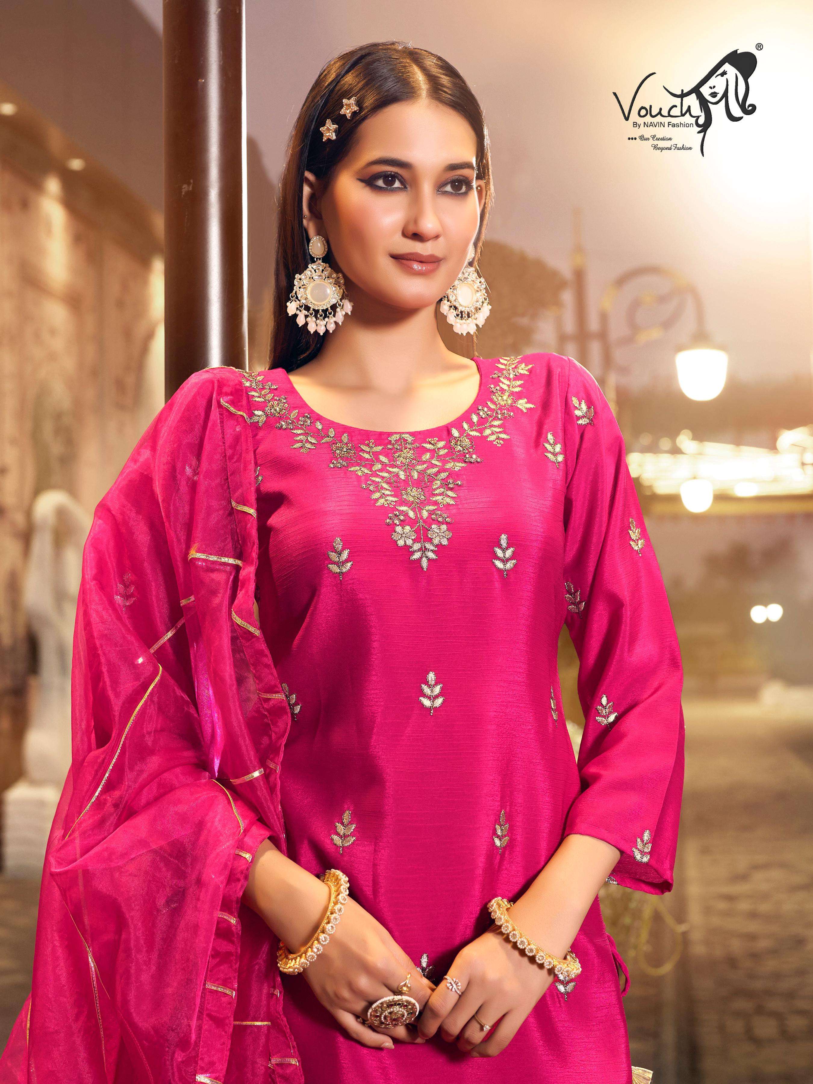 VOUCH PREMIUM 3PC SALWAR SUIT SET COLLECTION PINK SHARARA SUIT DIWALI PARTY EXPORT