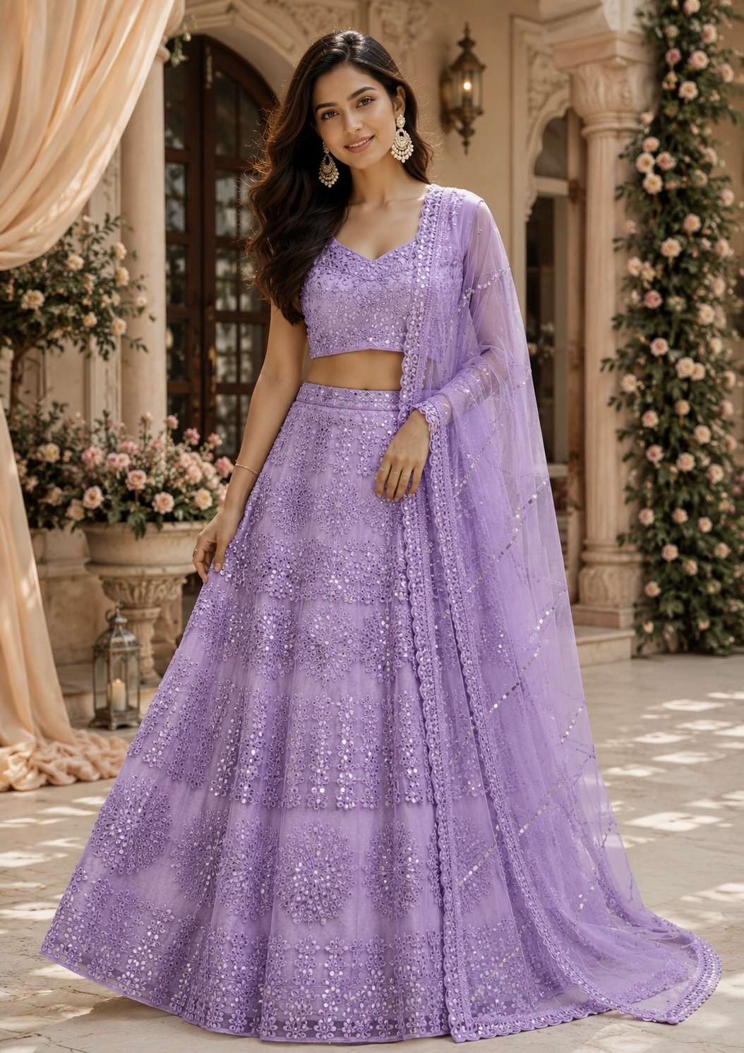 WEDDING WEAR BEAUTIFUL AND FANCY NET FABRIC WITH HEAVY EMBROIDERY WORK ON LEHENGA CHOLI  MT 1083