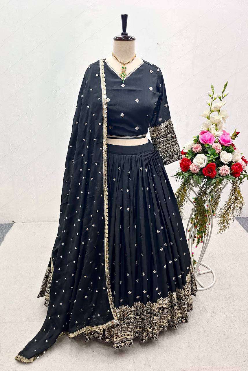 Wedding wear super soft and fancy Vichitra silk fabric Lehenga choli wholesale in surat