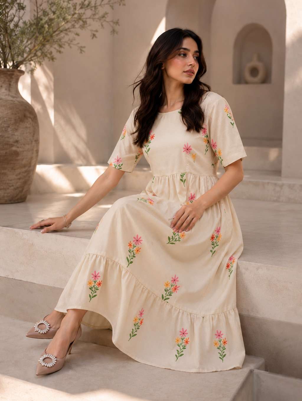 WOMENS COTTON DRESS GRAY COLOUR FLARE FROCK ONE PIECE BUY GIRL ONLINE EVERYTIME
