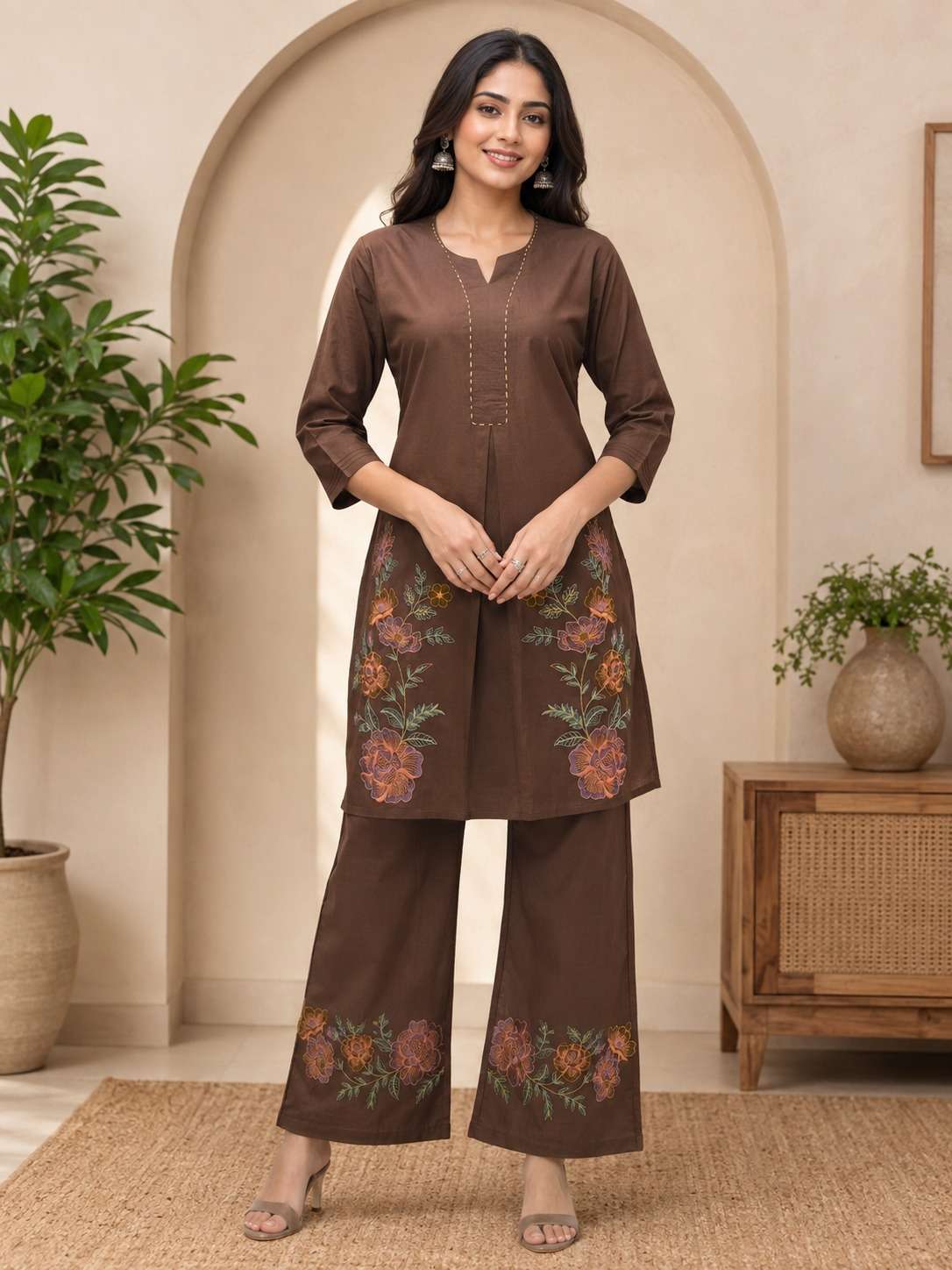 WOMENS COTTON FLEX EMBROIDERY CORD SET TREND 2 PCS OFFICE WEBSITE RANG