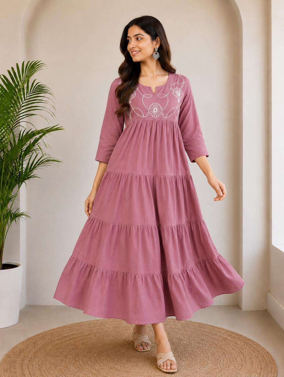 WOMENS PURE COTTON FULL FLARED DRESS DAILY WEAR SUMMER RESEL...