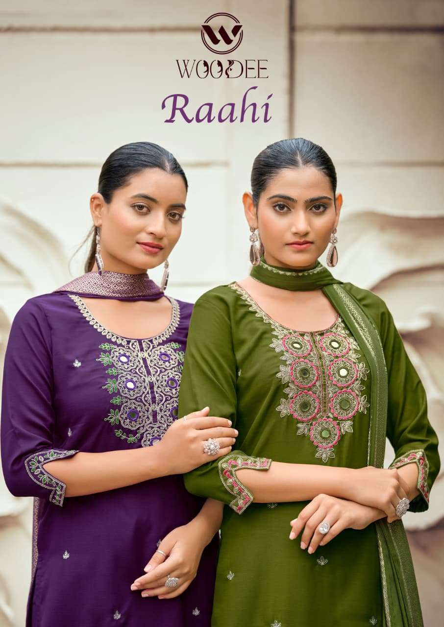 WOODEE RAAHI SILK STRAIGHT CUT TOP BOTTOM DUPATTA READYMADE SET SUPPLIER TEXTILE