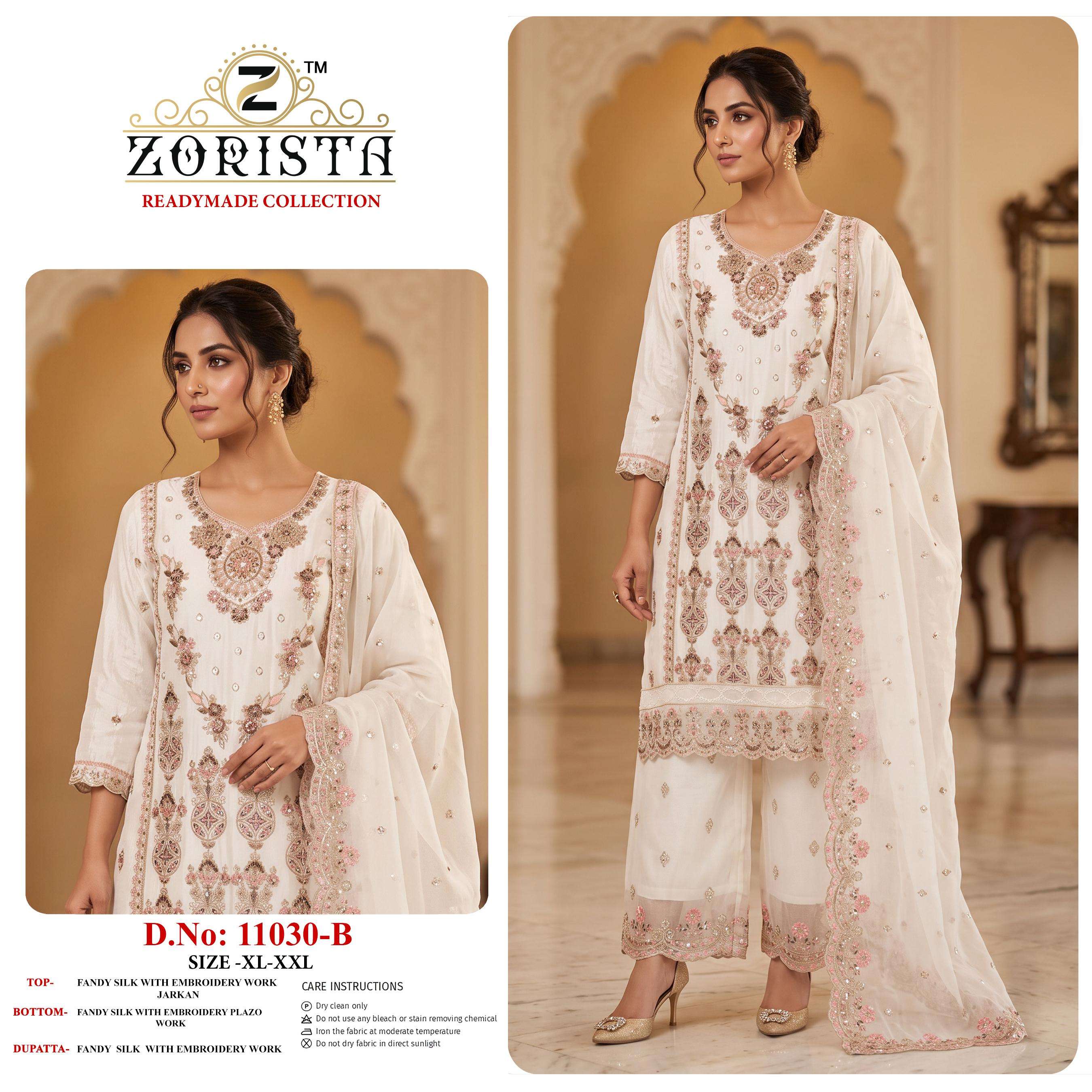 ZORISTA REDAYMADE COLLETION 11030 SILK WITH JARKAN SHARARA SUIT EXPORT SHOP