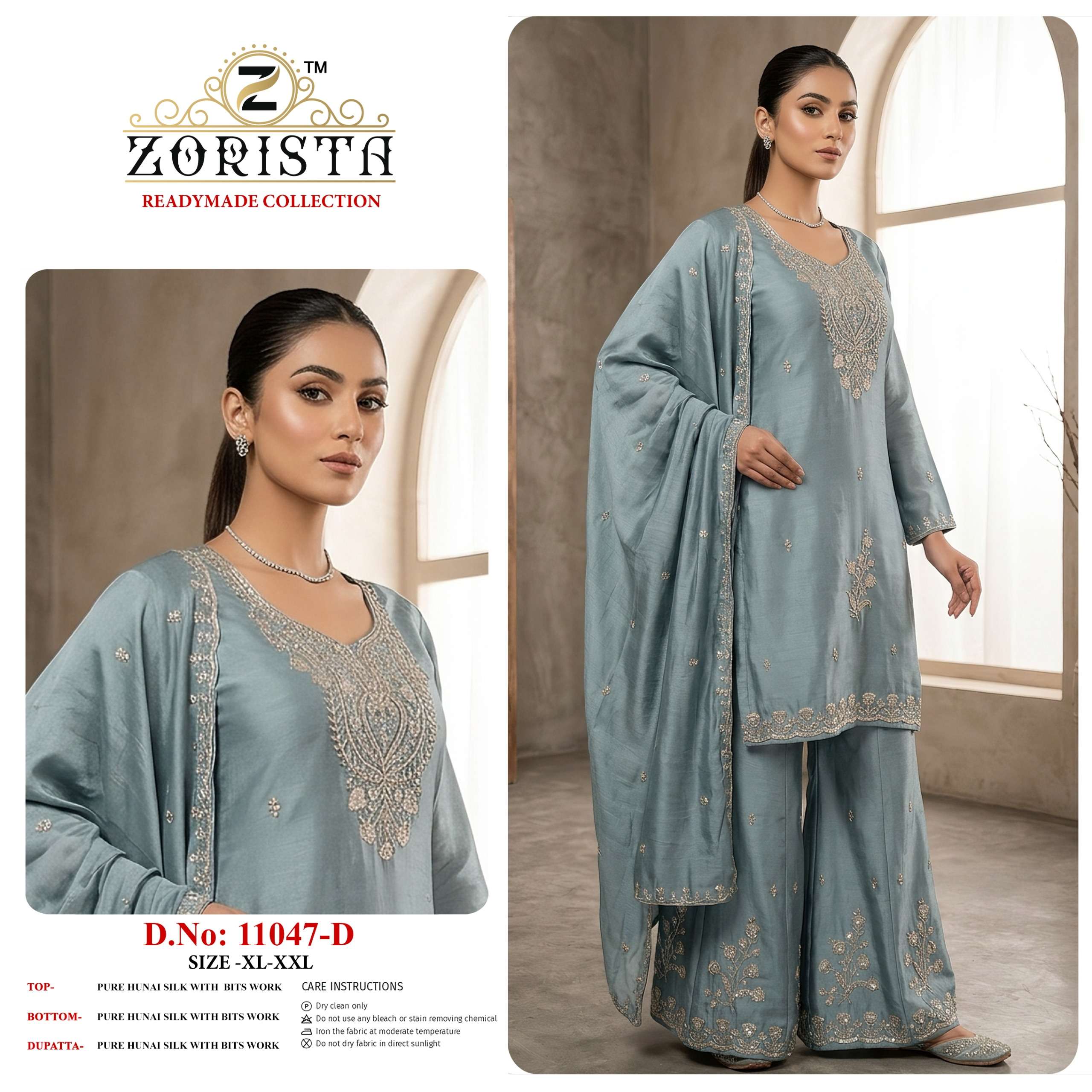 ZORISTA REDAYMADE COLLETION 11047 HUNAI SILK WITH BITS WORK SHARARA SUIT PARTY WEAR DEALER
