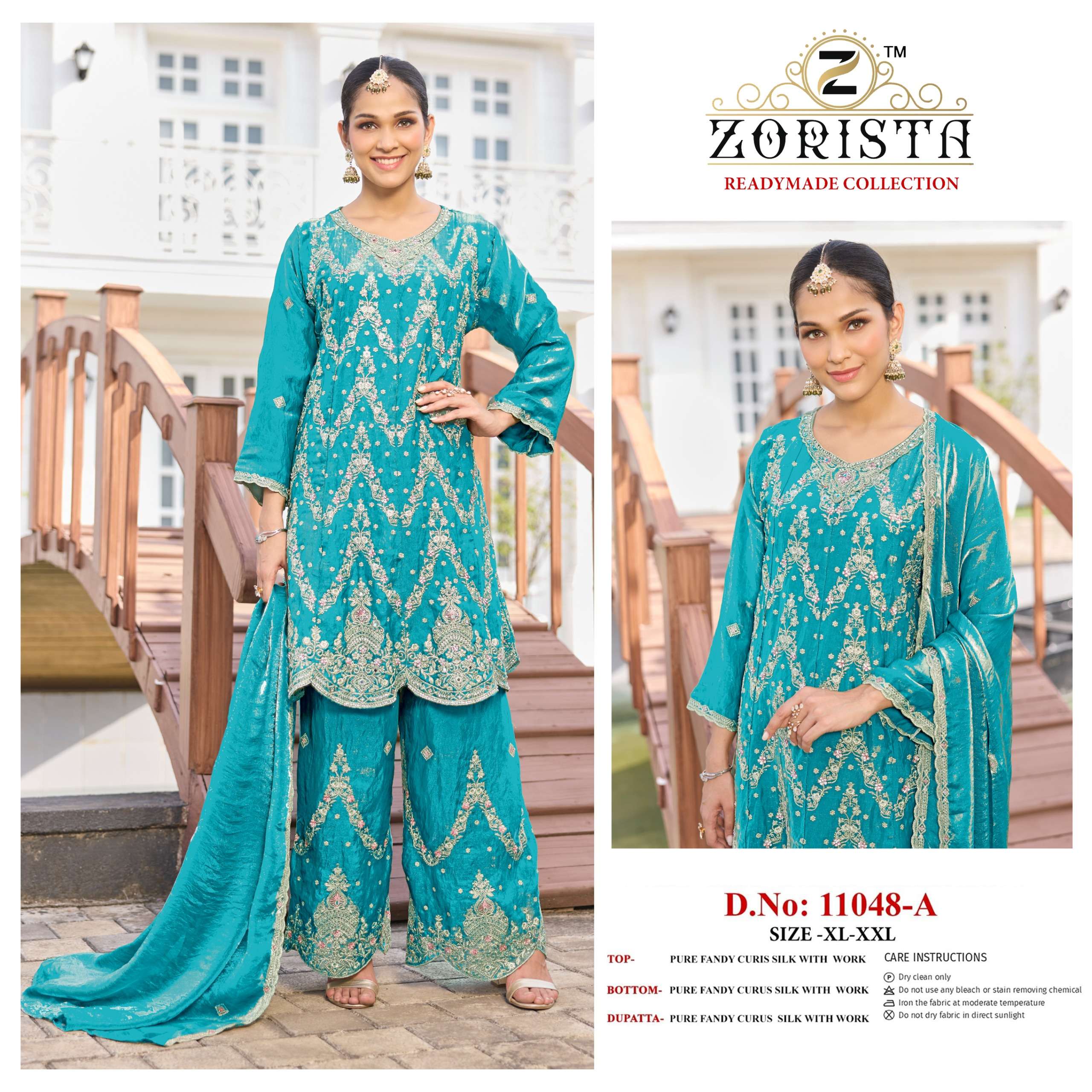 ZORISTA REDAYMADE COLLETION 11048 CURUS SILK WITH EMBRODERY PALAZZO SUIT WEDDING WEAR SHOP