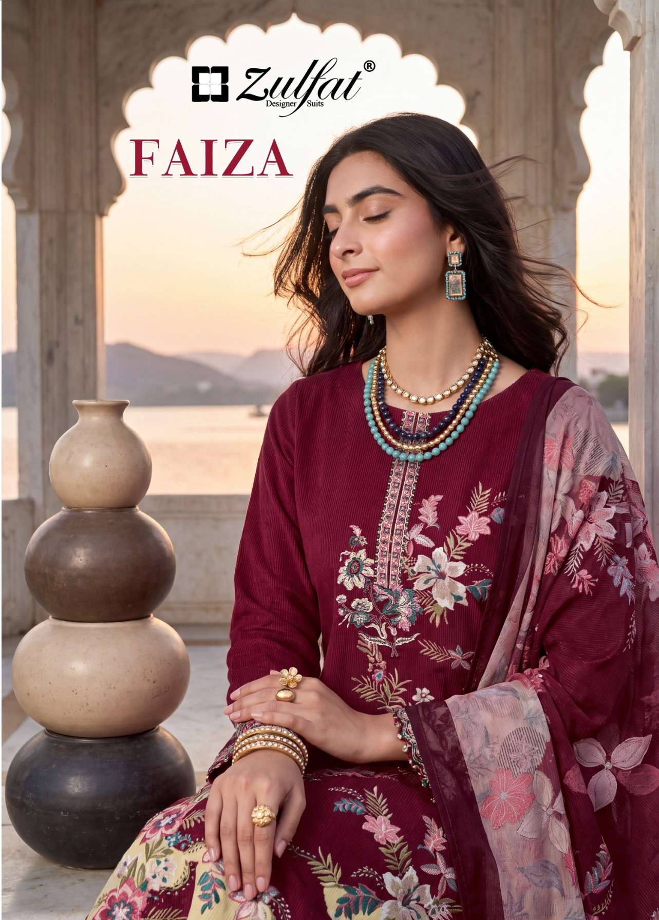 ZULFAT DESIGNER SUITS FAIZA JAAM COTTON SELF EMBROIDERY DRESS UNSTITCH TEXTILE MARKET