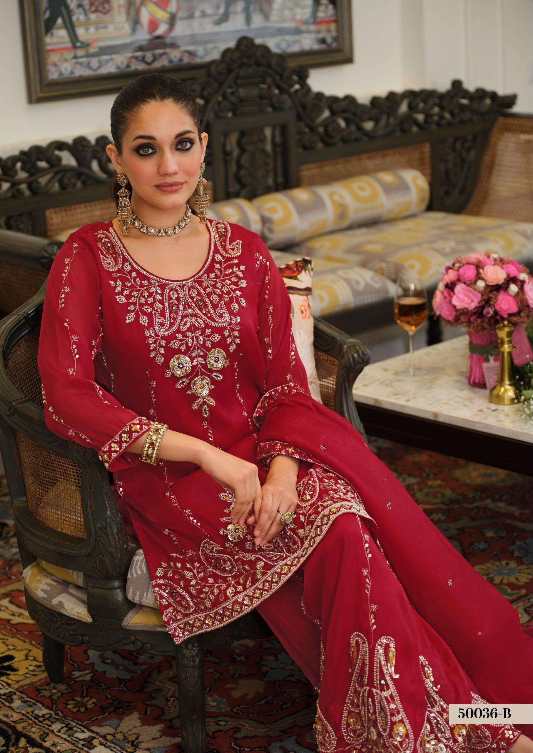 50036 SILK BITS WORK PALAZZO SUIT SILENT LUXURY IN TRADITIONAL SILHOUETTES EXPORT