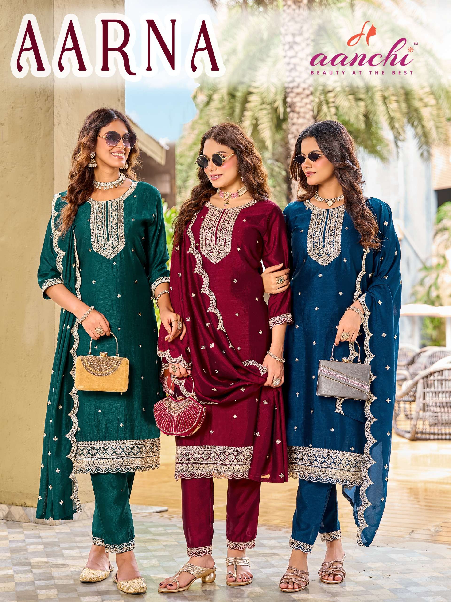 AANCHI AARNA VICHITRA SILK EMBROIDERY SALWAR KAMEEZ FOR FEST...