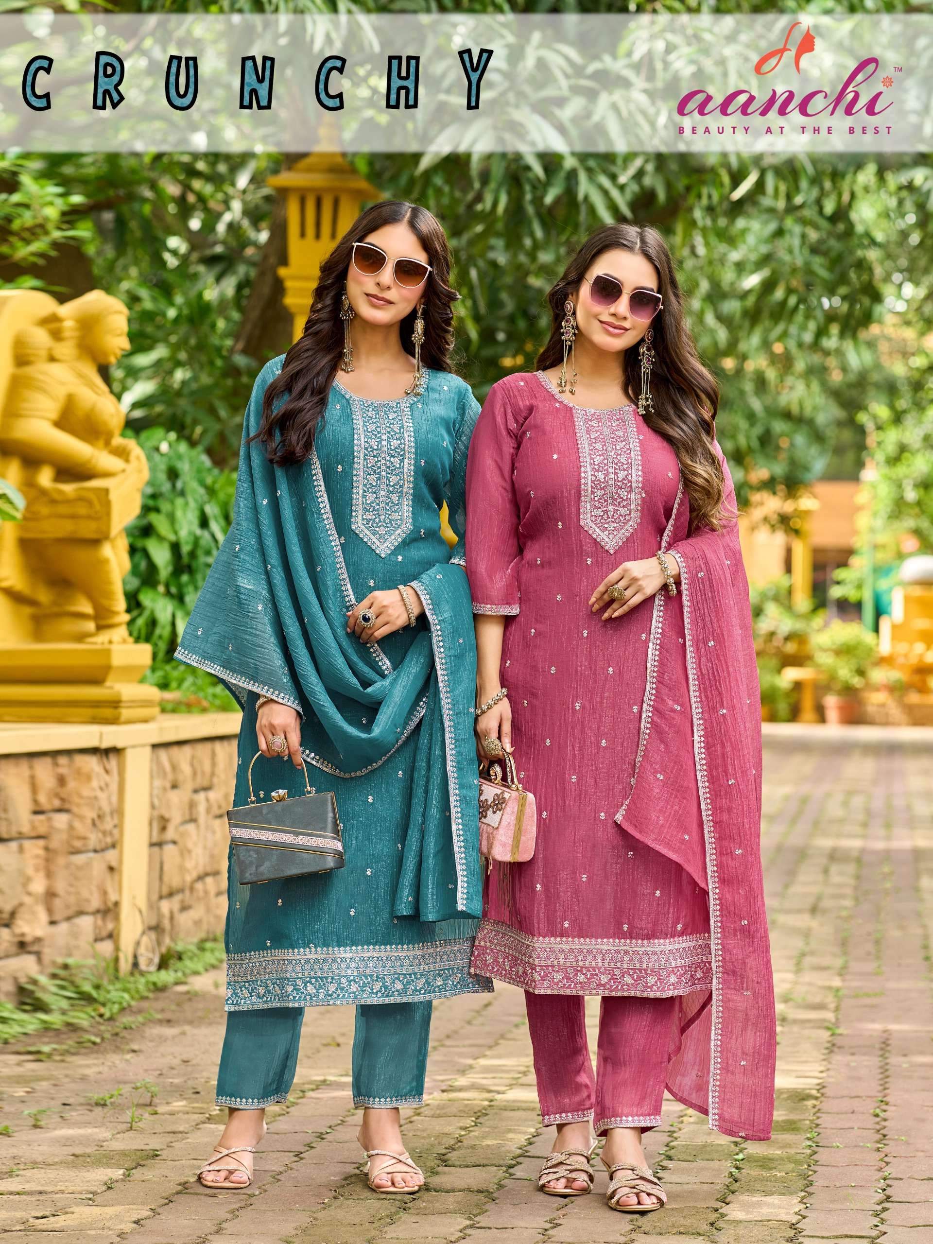 AANCHI CRUNCHY READYMADE HEAVY WORK SALWAR SUIT NEW FESTIVE COLLECTION RESELLER