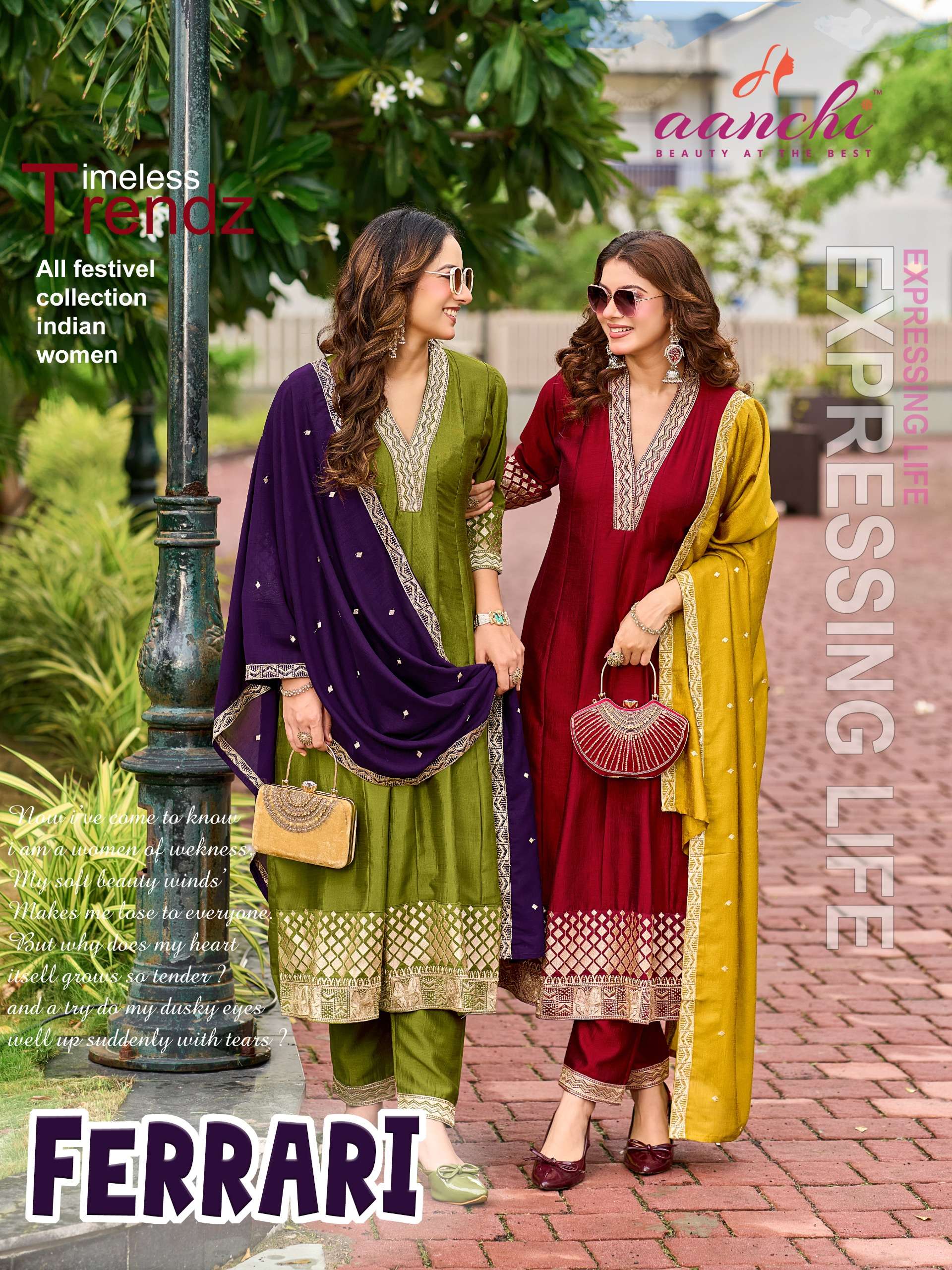 AANCHI FERRARI VICHITRA SILK EMBROIDERY ANARKALI STYLE SUIT FOR FESTIVAL OUTFIT INDIA EXPORT