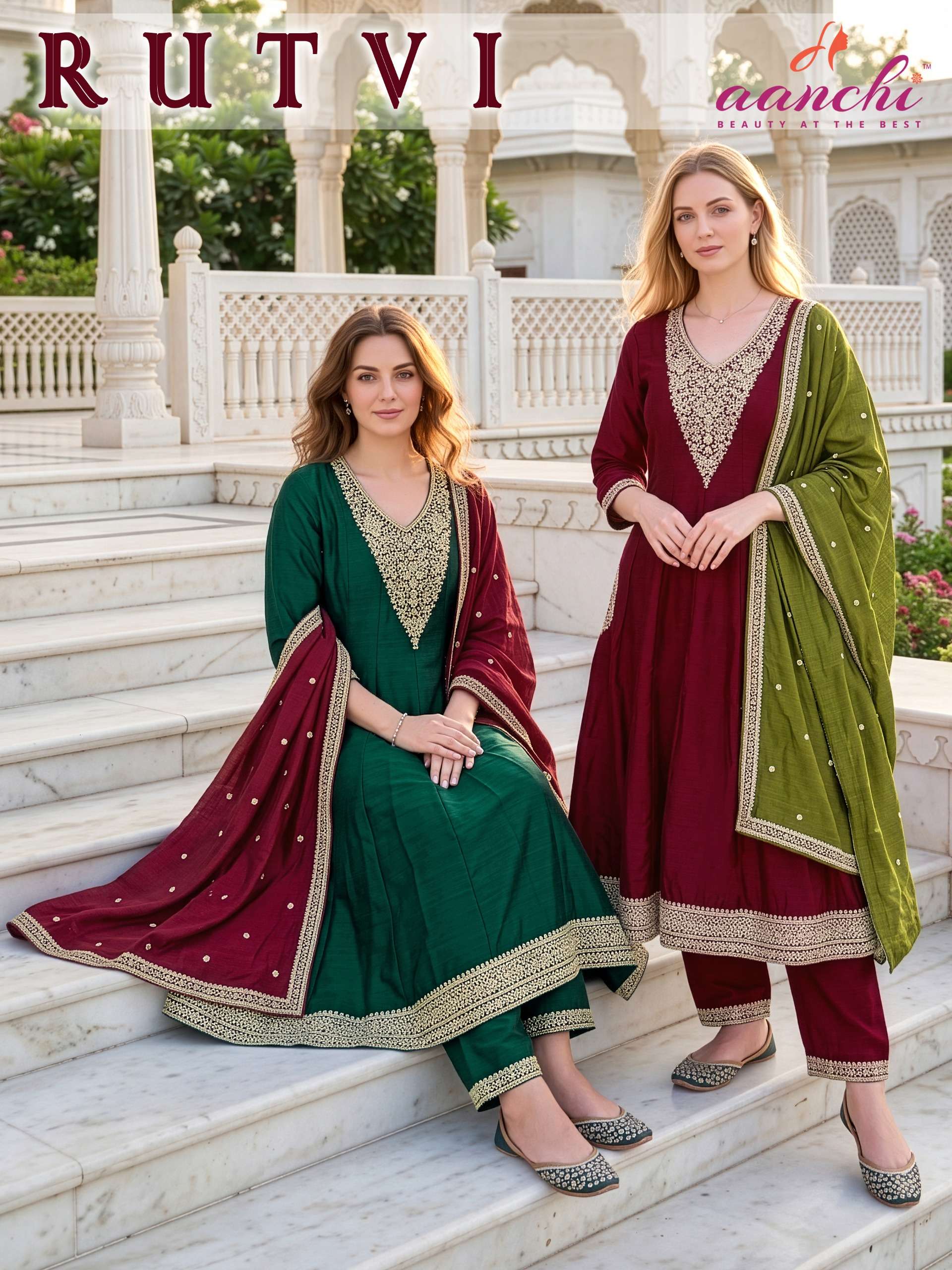 AANCHI RUTVI BRAND VICHITRA SILK ANARKALI TYPE SUIT FOR CELEBRATION WEAR SHOP