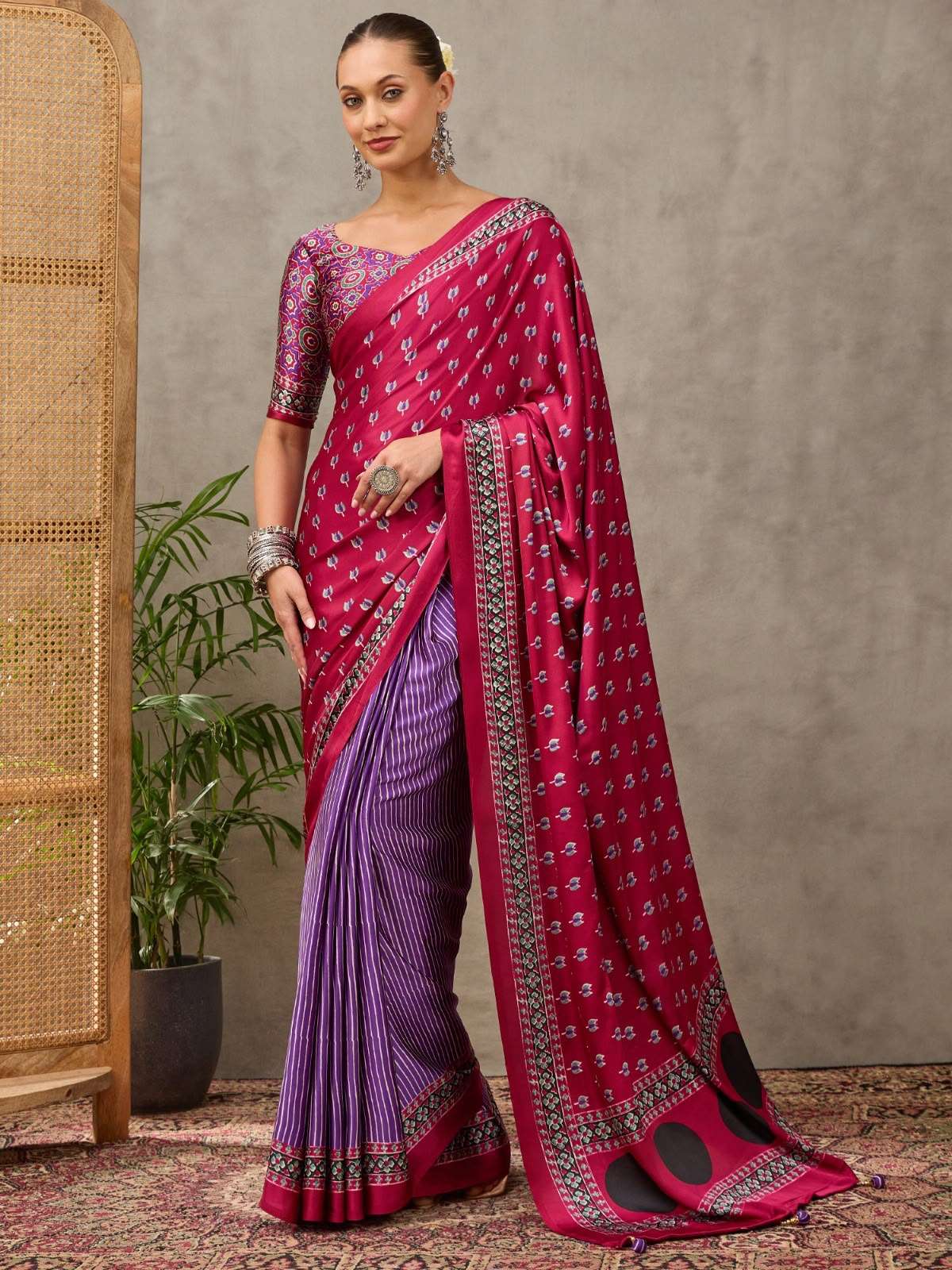 Ajrakh Luxe Semi Modal fabric With Fancy Tussles saree wholesale in surat 