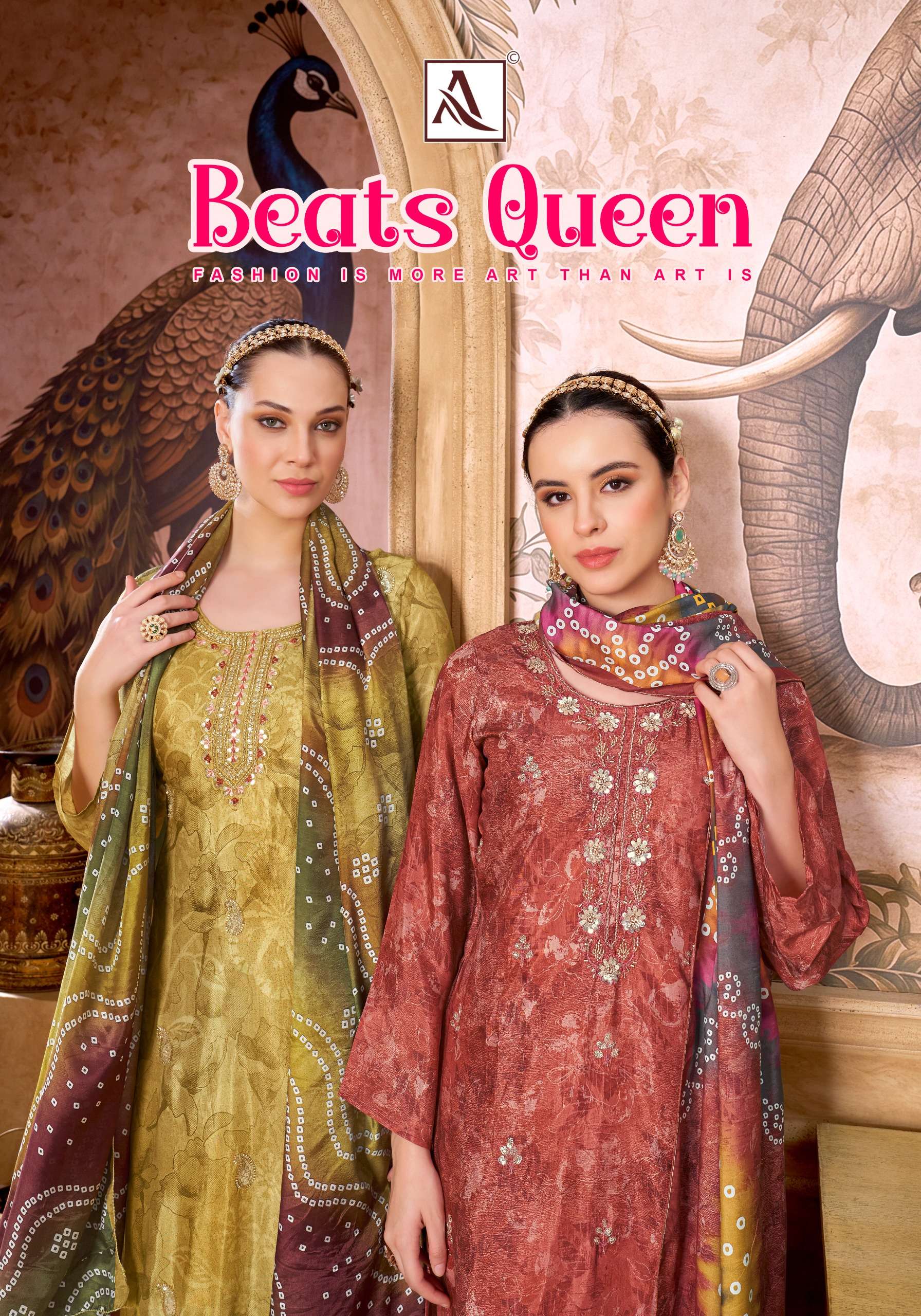 ALOK SUIT BEATS QUEEN MASLIN PRINT BEATS PAKISTANI LUXURY WEAR AND FESTIVE FASHION CREATIONS
