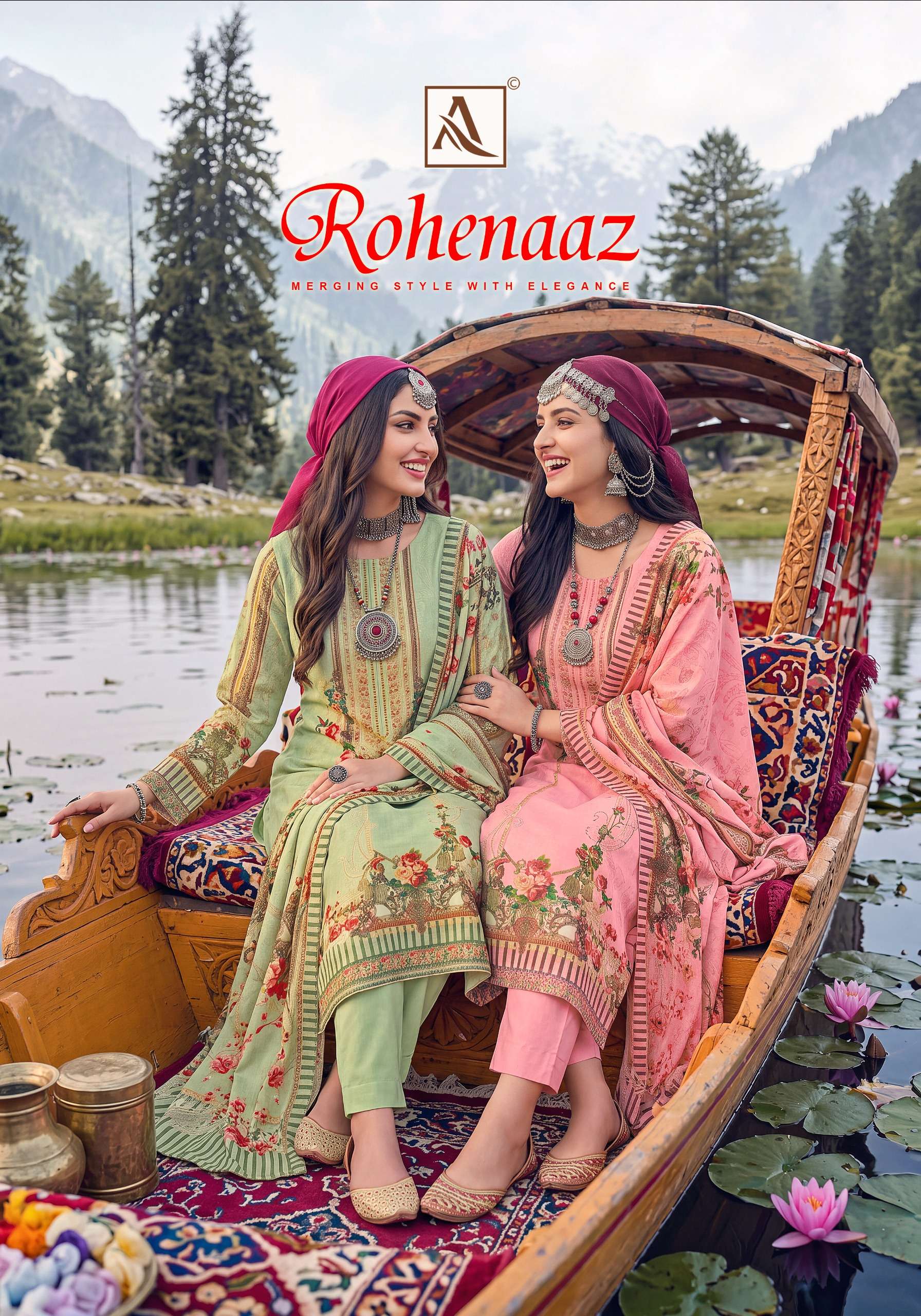 ALOK SUIT ROHENAAZ MASLIN PAKISTANI PRINT AND WORK LUXURY WEDDING EDITION DEALER